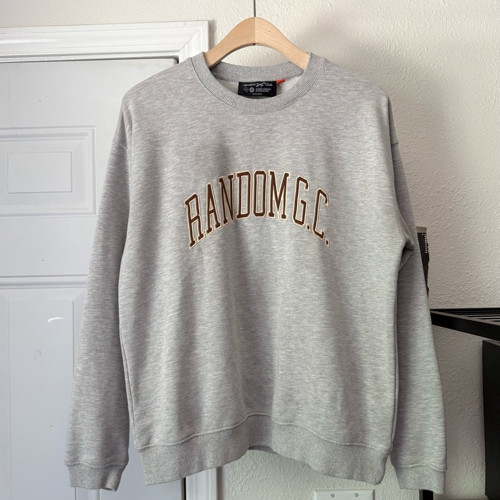 RANDOM GOLF CLUB heather grey cotton blend logo crew neck pullover sweater